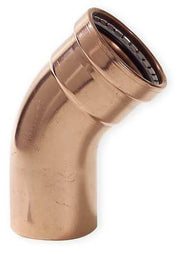 Copper 45-degree street elbow fitting with female threaded connection on one end and press connection on other.