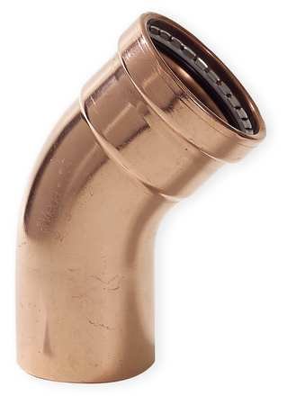 Copper 45-degree street elbow fitting with female threaded connection on one end and press connection on other.