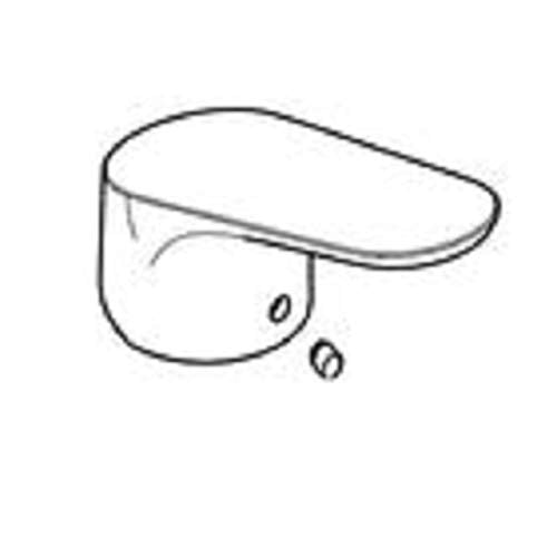 Chrome-finished lever handle with rounded grip and mounting hole for faucet repair.