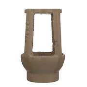 Bronze-colored metal air gap component with rectangular opening and cylindrical base for backflow preventer installation.
