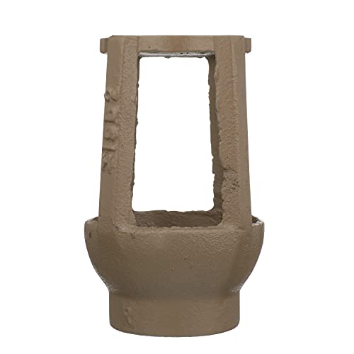 Bronze-colored metal air gap component with rectangular opening and cylindrical base for backflow preventer installation.