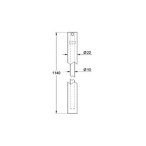 Chrome shower rail with 1140mm length, 22mm outer diameter and 10mm inner diameter connector.