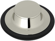 Polished nickel disposal stopper with dome-shaped cap and black rubber ring base.