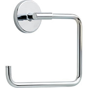 Polished chrome towel ring with circular wall mount and open square loop design.