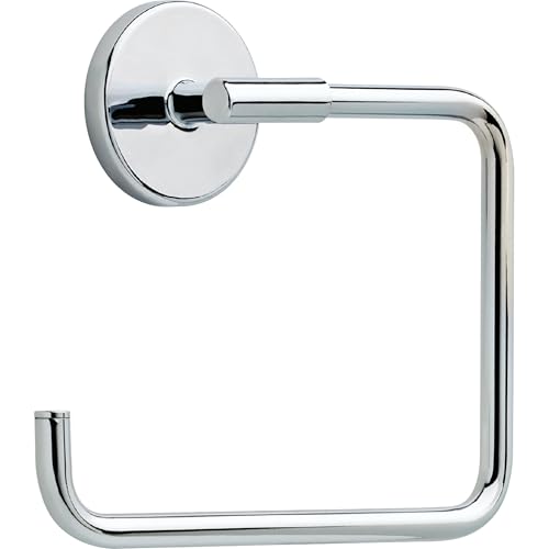 Polished chrome towel ring with circular wall mount and open square loop design.