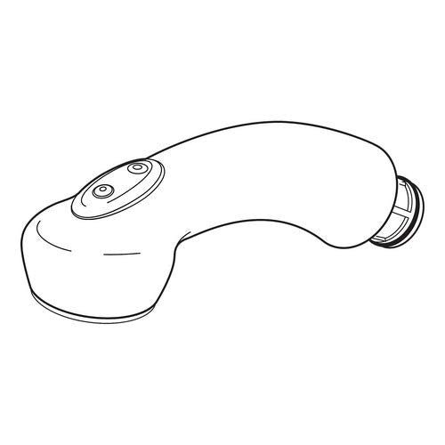 Stainless steel wand assembly with curved ergonomic handle and control buttons on top.