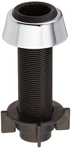 Chrome and black threaded spray support assembly with conical collar and mounting base.