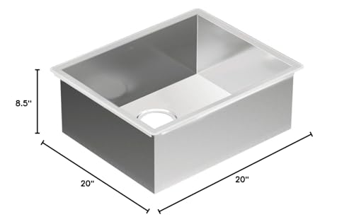 Stainless steel undermount kitchen sink with single rectangular bowl, 22" x 18" x 8.5" deep.