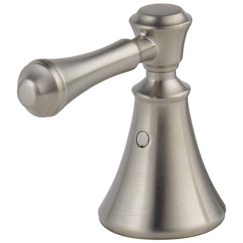 Stainless steel lever handle with conical base and round knob finial for deck mount faucet.