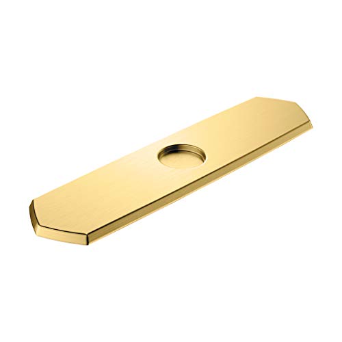 Brushed gold rectangular base plate with single center hole for kitchen faucet installation.