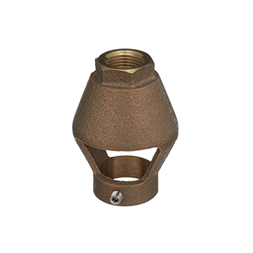 Bronze air gap fitting with threaded brass top and open bottom chamber, small drain hole visible on side.