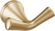 Champagne bronze robe hook with curved arm and circular wall-mounted base.
