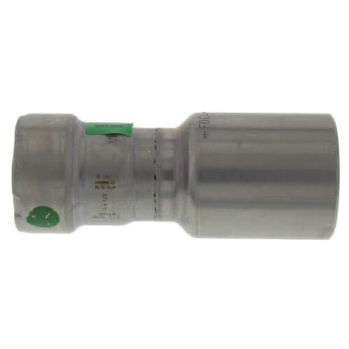 Viega MegaPress 1" FTG x 1/2" press reducer with green indicator band, zinc-nickel coated carbon steel.