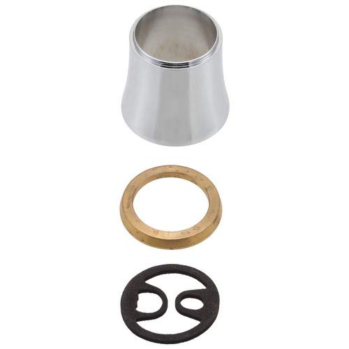 Chrome-finished tapered sleeve with tan rubber gasket ring and black rubber seal component.