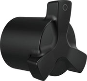 Matte black cylindrical shower diverter with angular lever handle and integrated connection port.