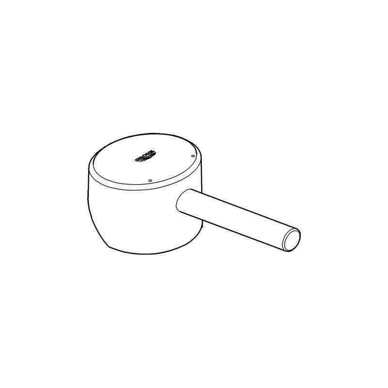 Chrome lever handle with cylindrical grip extending from rounded base mounting plate.