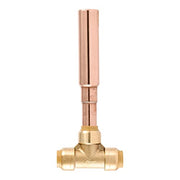 Brass water hammer arrestor with copper tube extension and three push-to-connect ports in tee configuration.