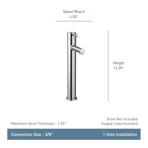 Tall brushed gold single-handle vessel sink faucet with curved spout and cylindrical body, 12.09 inches height.
