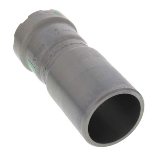 Silver zinc-nickel coated carbon steel press reducer with larger diameter connection on left and smaller diameter open end on