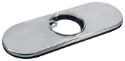 Chrome-finished Delta Trinsic escutcheon with oval shape and circular opening for pipe passage.