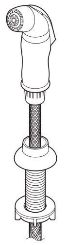 Stainless steel side spray and hose assembly with spray head, flexible hose, and threaded mounting base.