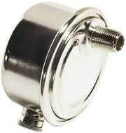 Polished metal steam radiator vent with interchangeable orifices and threaded connection port.