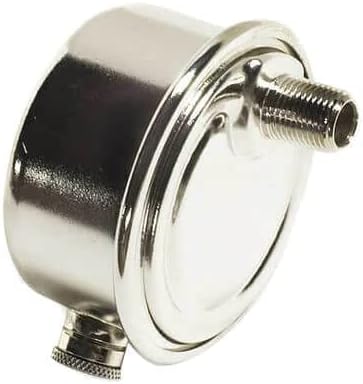 Polished metal steam radiator vent with interchangeable orifices and threaded connection port.