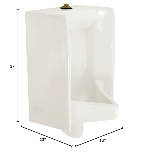 Cotton white ceramic washout urinal with dimensions 27"H x 23"W x 13"D and brass flush valve.