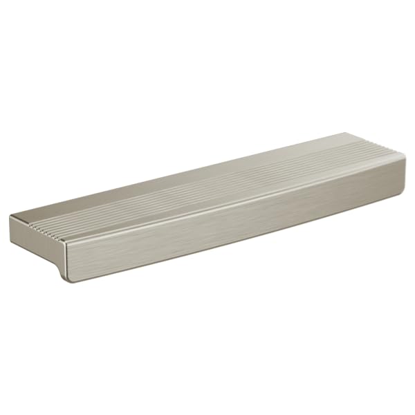 Brushed nickel rectangular drawer pull with horizontal knurled texture on top surface.