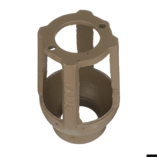 Bronze air gap assembly with cylindrical chamber, center divider, and mounting holes for backflow preventer connection.