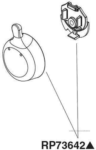 Stainless steel temperature control knob with oval shape and mounting bracket assembly shown separately.
