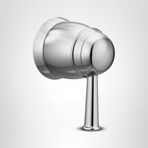 Chrome volume control valve trim kit with round handle and cylindrical escutcheon plate.