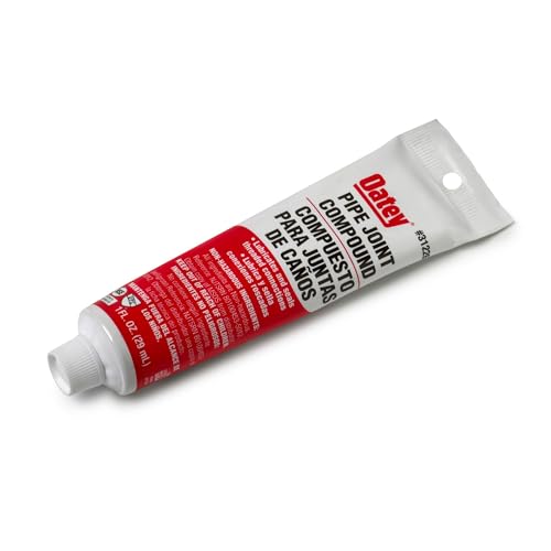 Gray pipe joint compound sealant in 1 oz. tube with red and white label.