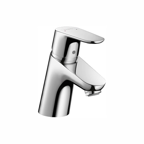 Chrome single-hole bathroom faucet with curved spout and cylindrical handle.