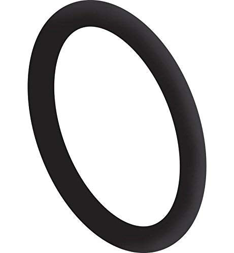 Black rubber o-ring with hollow center on white background.