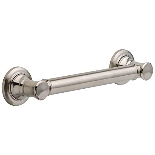 Stainless steel grab bar with round flanges at each end, approximately 12 inches long.