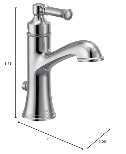 Chrome single-handle bathroom sink faucet with curved spout and cylindrical body, 9.19 inches tall.