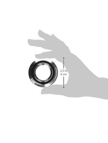 Chrome-finished circular flange with black rubber ring, 2.5 inches in diameter, shown in hand for scale.