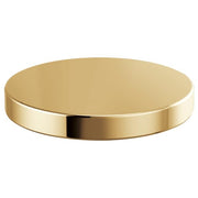 Polished gold circular hole cover with flat top and cylindrical rim.