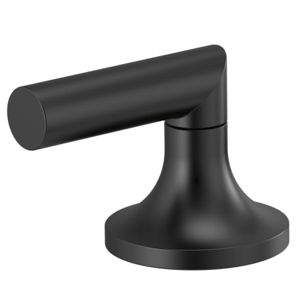 Black matte finish lavatory faucet handle with cylindrical lever and round base in profile view.