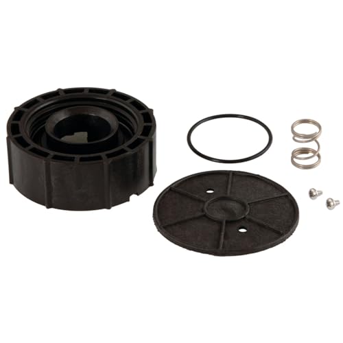 Black plastic bonnet cap with grooved sides, rubber seal ring, metal springs, and small fasteners displayed separately.