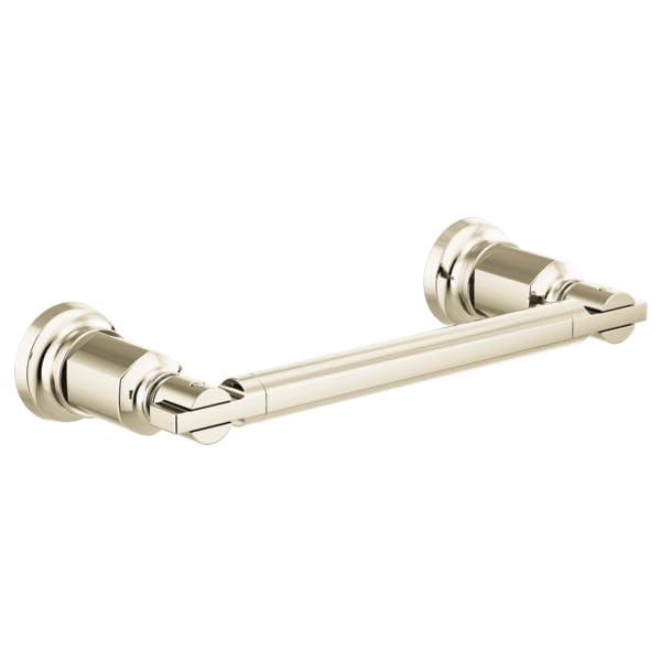 Polished nickel towel bar with cylindrical wall-mounted brackets on each end.