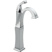 Chrome single-handle bathroom faucet with curved spout and tall tapered base for vessel sinks.