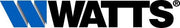 Watts brand logo featuring blue chevron stripes and black text with registered trademark symbol.