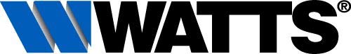 Watts brand logo featuring blue chevron stripes and black text with registered trademark symbol.