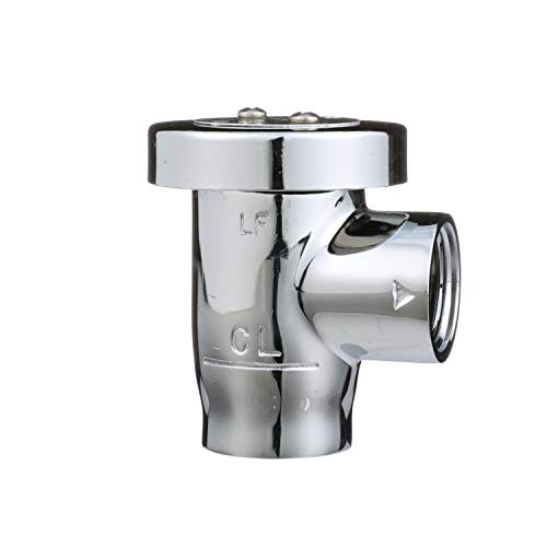 Chrome vacuum breaker with 3/8 inch connection port and black cap on top.