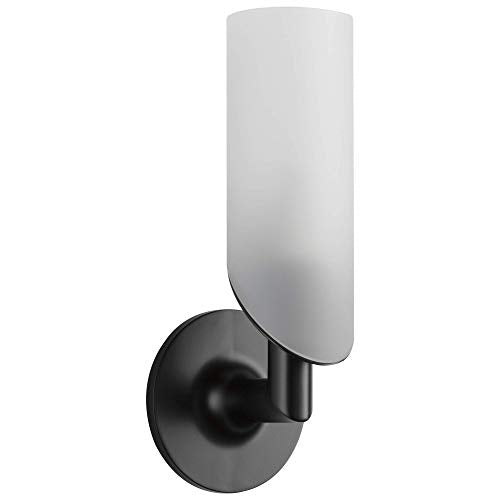 Black matte wall sconce with cylindrical frosted white glass shade.