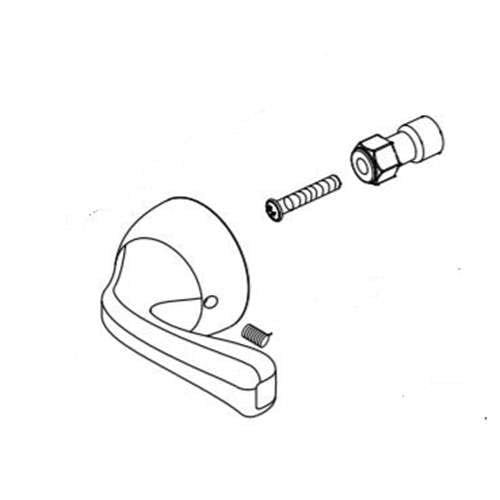Chrome metal lever handle kit for tub and shower with mounting hardware and internal components shown.