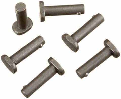 Six metal quick change wheel pins with cylindrical shafts and flat heads in varying sizes.