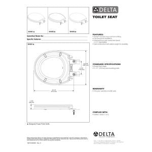 Delta Wycliffe white round front toilet seat with installation diagrams and specifications.